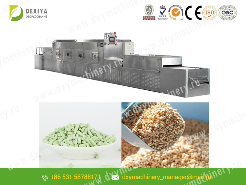 Tunnel microwave oven for drying cat litter